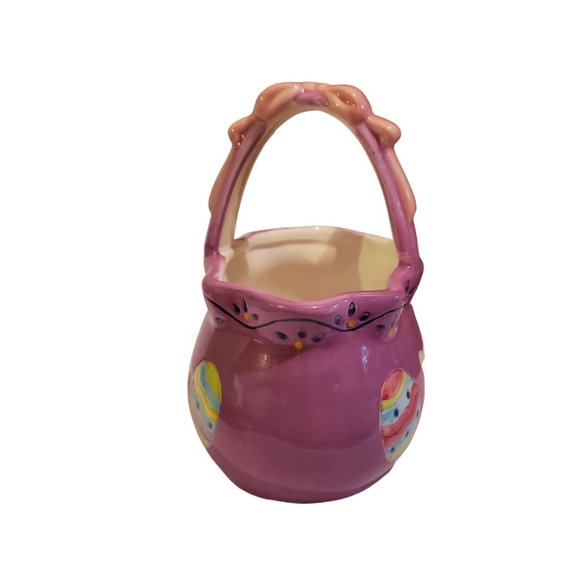 Ceramic Easter Basket Handpainted Bunny And Eggs EUC - Picture 3 of 3